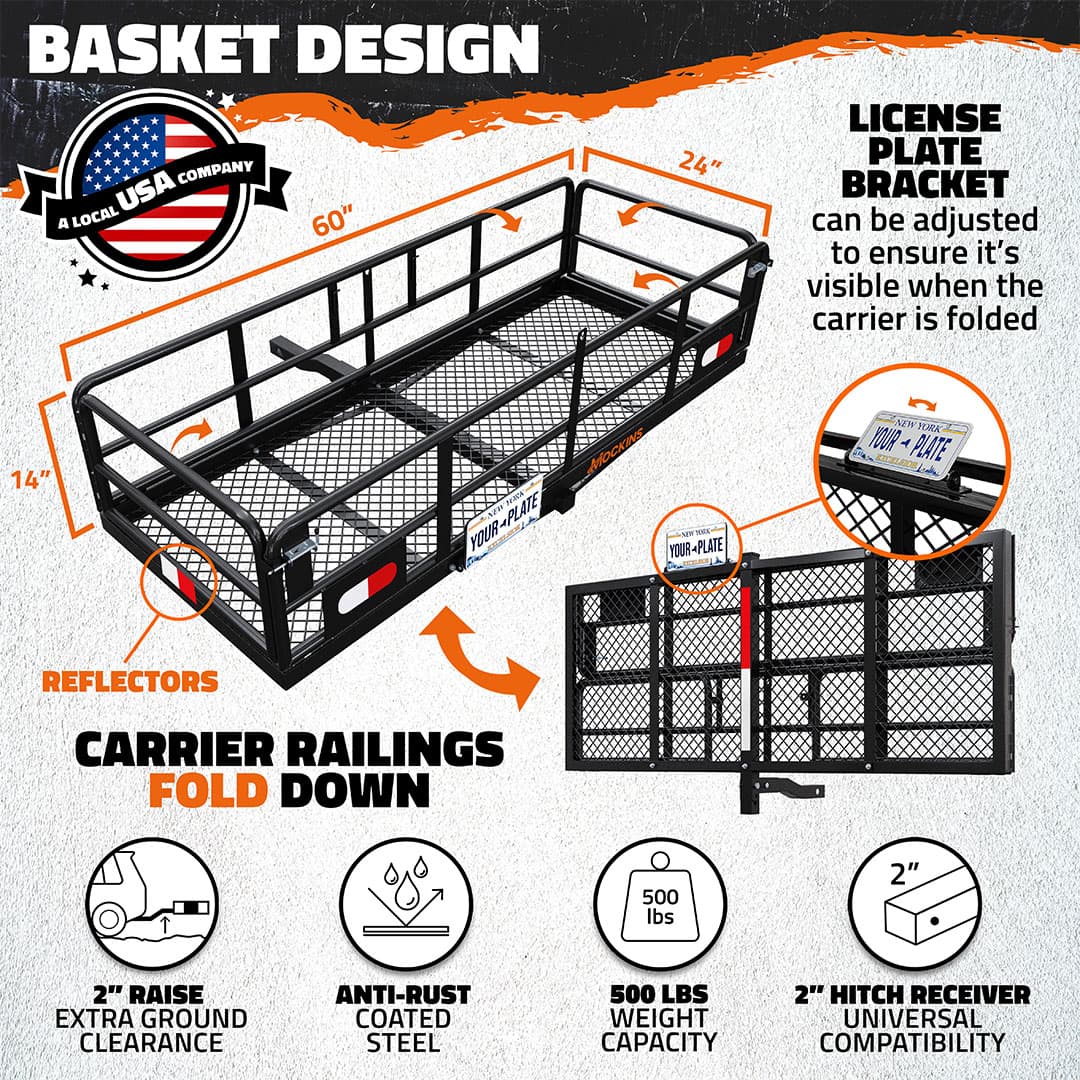 60"x24"x14" High Rail Hitch Carrier & 30 Cu Ft Cargo Bag