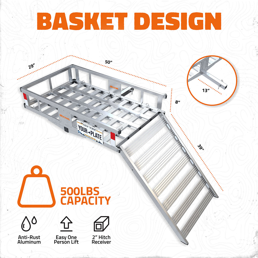 50"x29"x8" Aluminum Hitch Carrier with Ramp