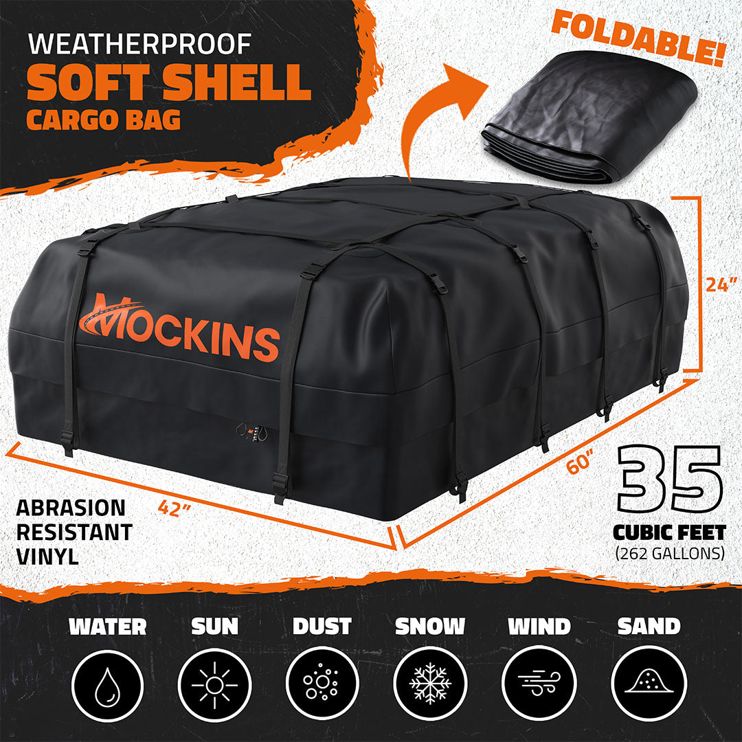 35 Cu Ft. Black Waterproof Roof Cargo Bag 60"x42"x24"