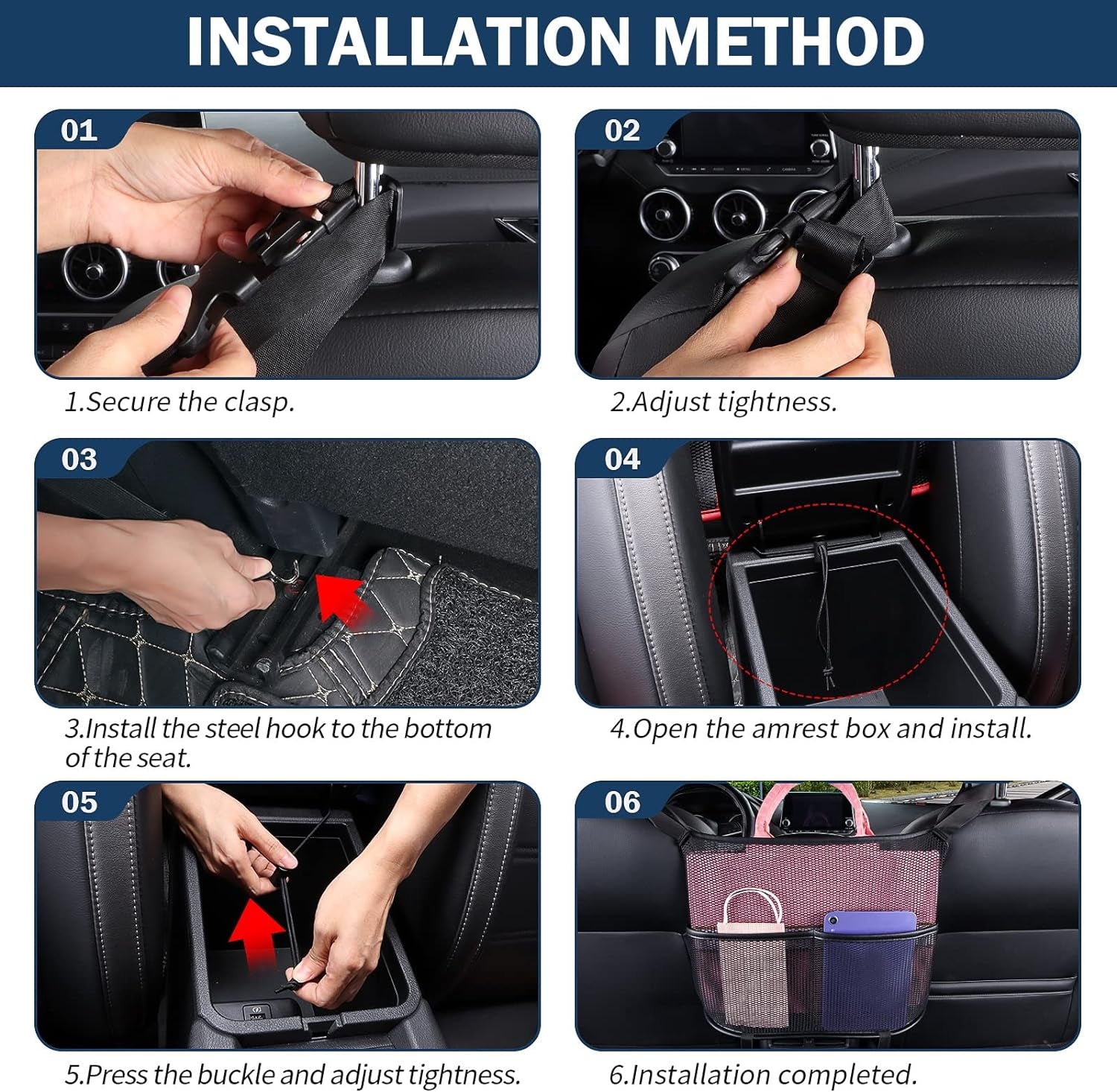 Car Seat Back Organizer - Large Capacity Storage for Purses, Handbags & Kids' Items - Black