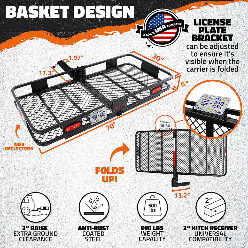 70"x30"x6" XL Hitch Carrier + Rear Lights & 40 Cu Ft Cargo Bag