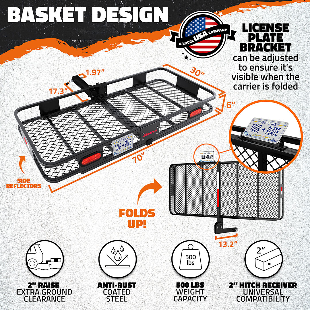 70"x30"x6" XL Hitch Carrier + Rear Lights & 40 Cu Ft Cargo Bag