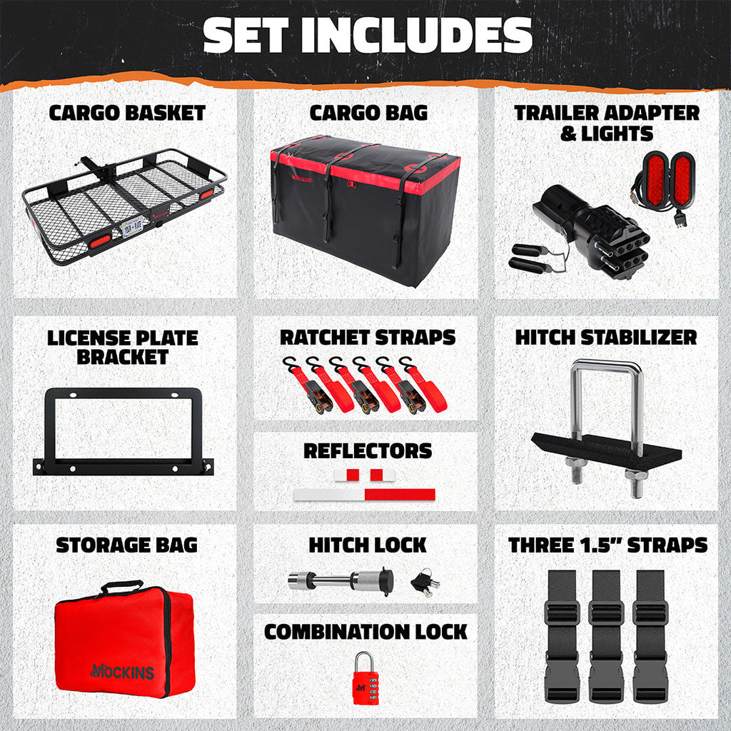 70"x30"x6" XL Hitch Carrier + Rear Lights & 40 Cu Ft Cargo Bag