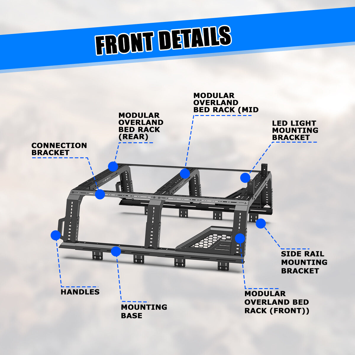 Modular Adjustable Overland Bed Rack Roll Bar for Chevy Ford Toyota Dodge Nissan