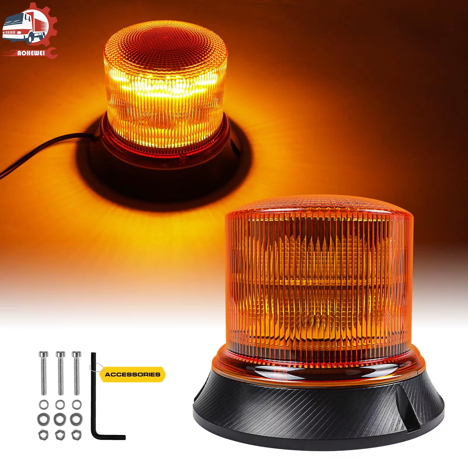 LED Rotating Flash Beacon - Emergency Safety Warning Lights with 8 Modes for Tractors and Trucks