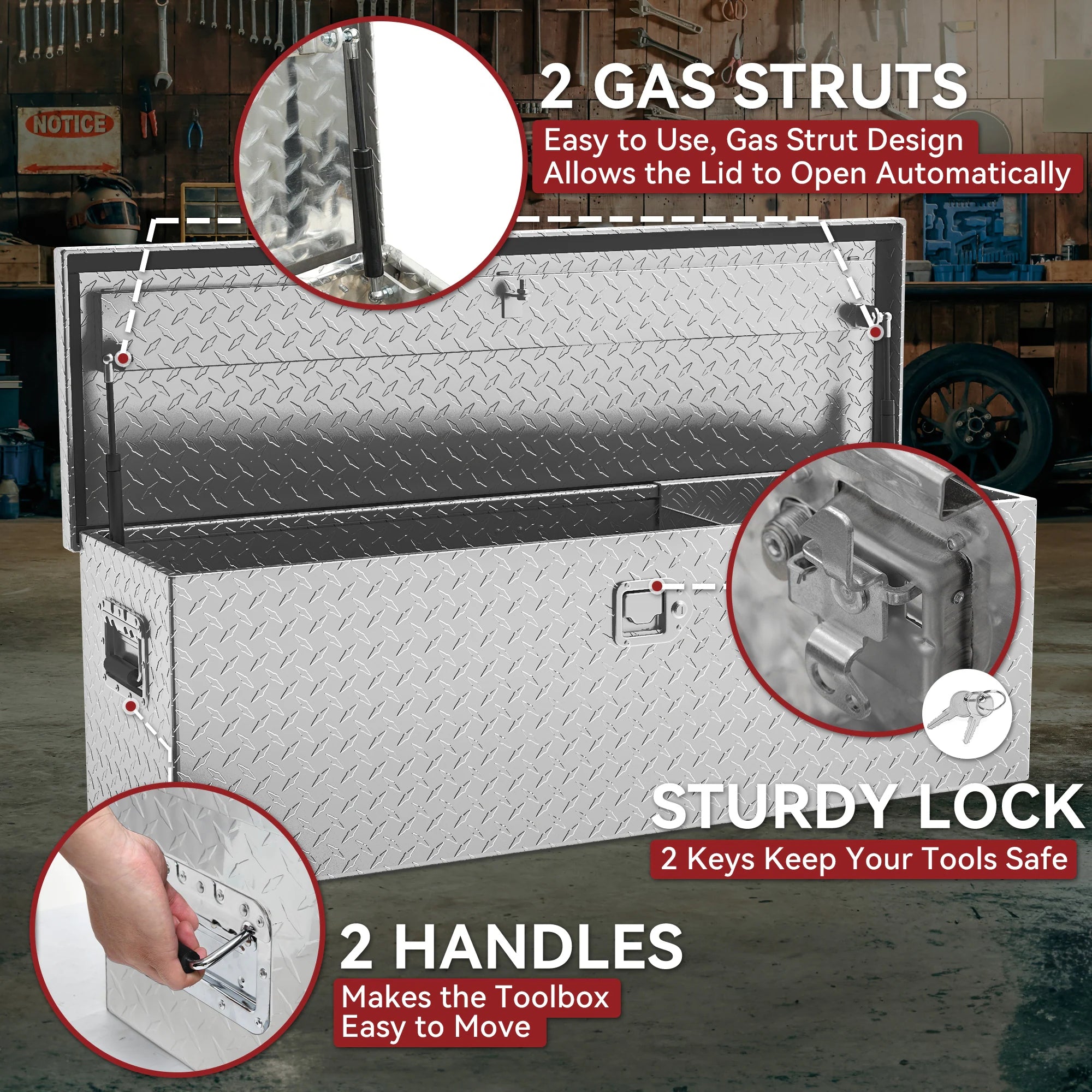 49" Aluminum Tool Box Diamond Plate Chest Box