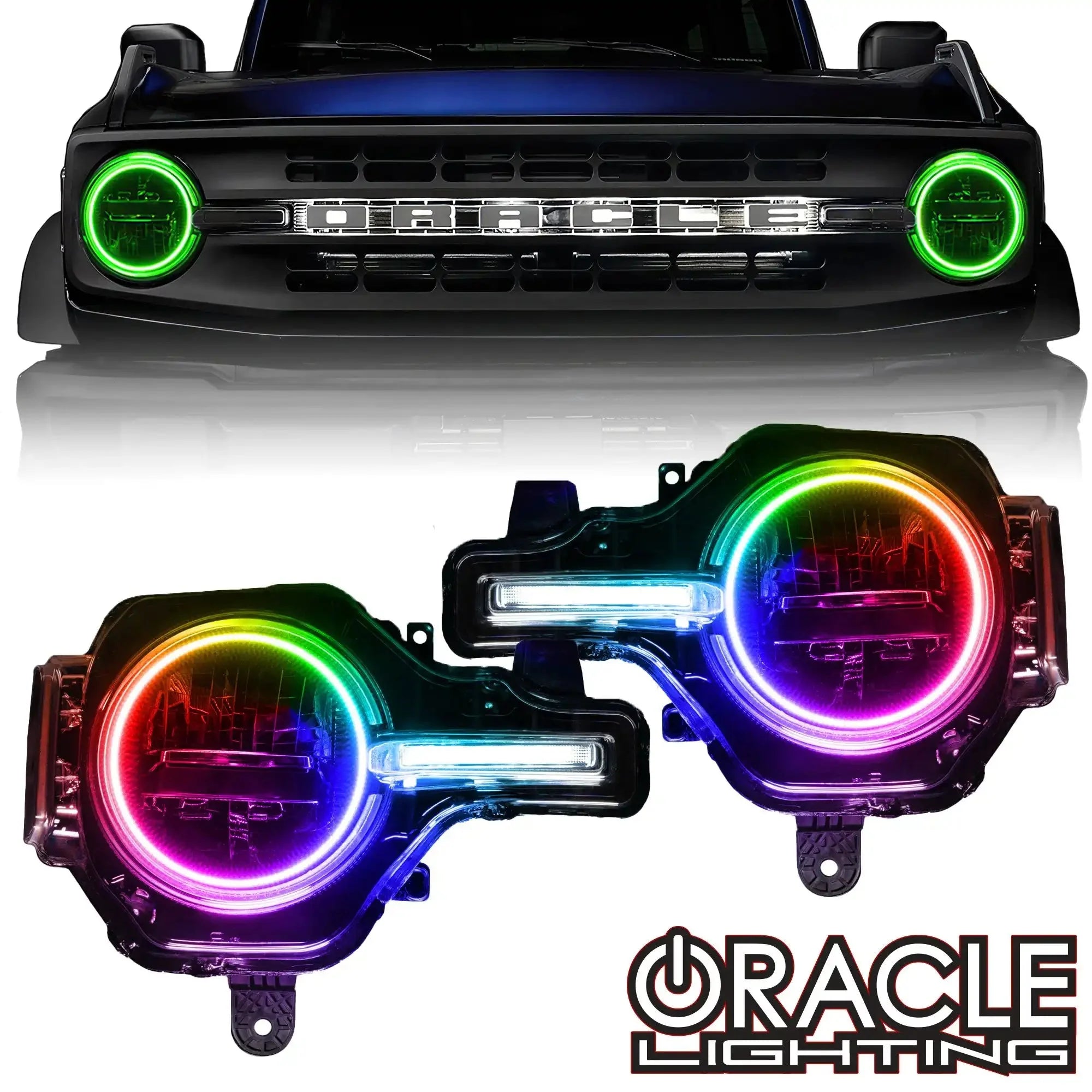 ORACLE Lighting 2021-2025 Ford Bronco ColorSHIFT Headlight Halo Kit w/DRL Bar - Base Headlights