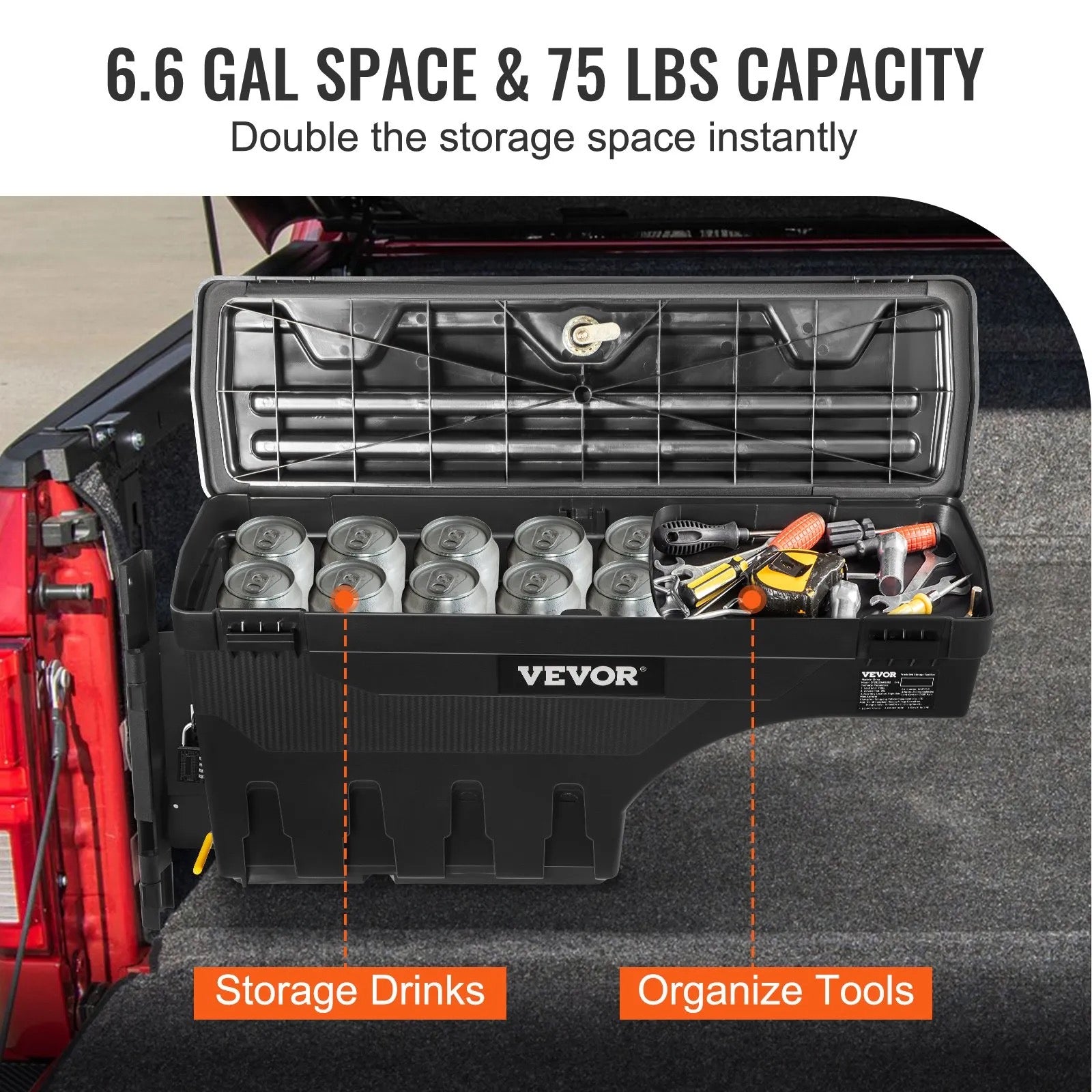 VEVOR Truck Bed Storage Box, Lockable Swing Case - Wheel Well Tool Box, Waterproof and Durable, Ford F-150 2015-2021