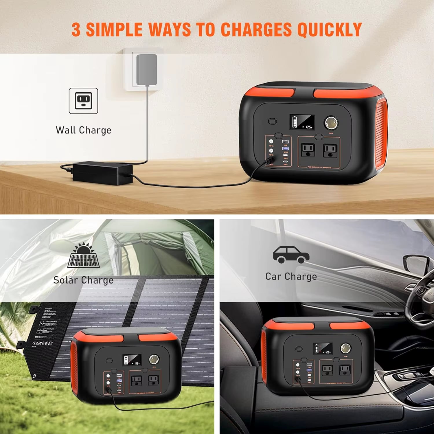 600W/300W/200W/120W Portable Power Station,110V AC Outlets Solar Generator Storage Energy Power Bank for Camping Travel RV Home