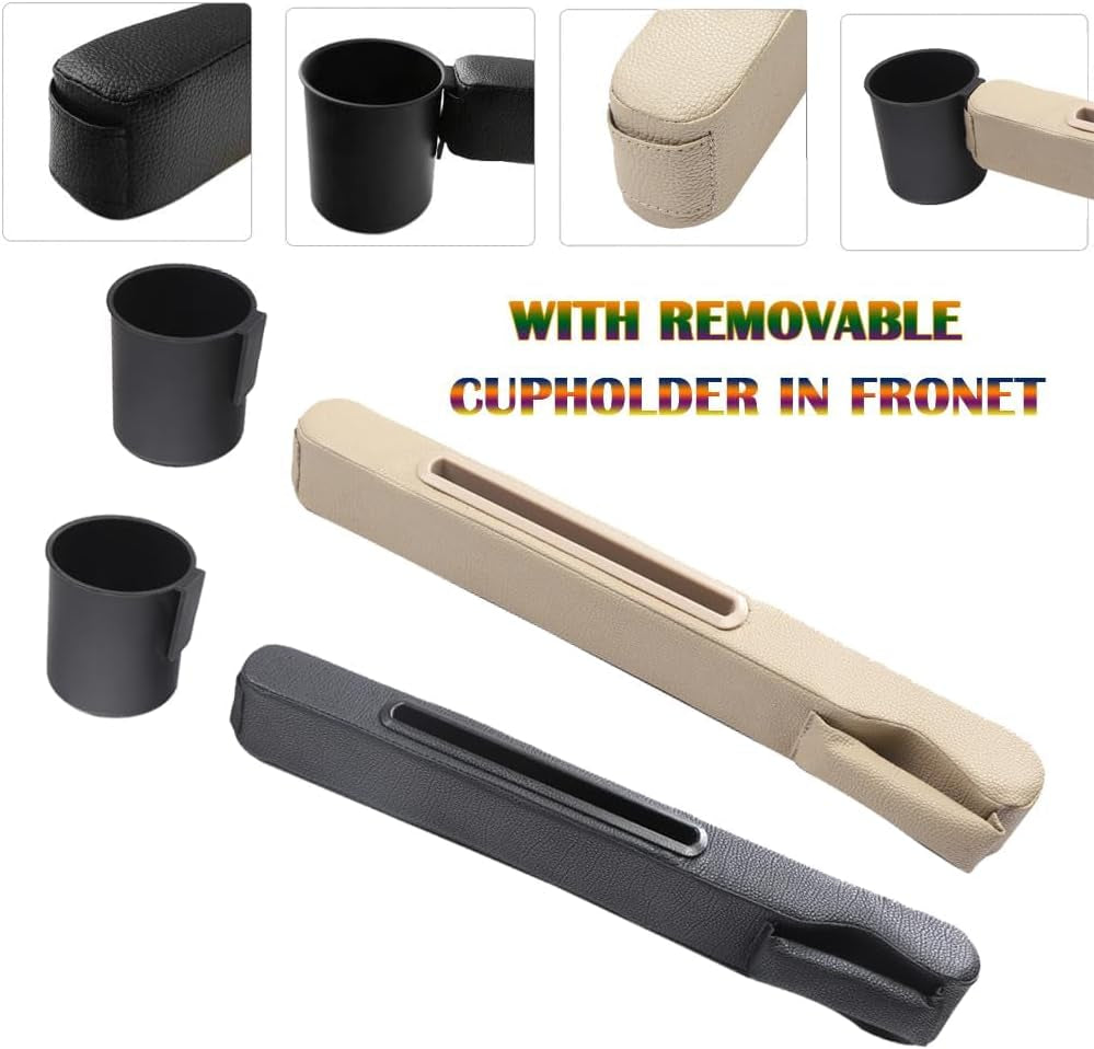 3 in 1 - Car Seat Gap Storage - Prevent Small Items from Falling, with Pocket Organizer and Removable Cupholder (Black)