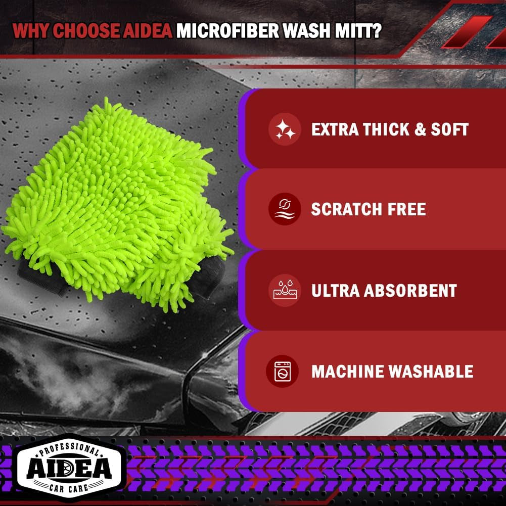 Microfiber Car Wash Mitt - 2 Pack, Green, 7.12'' x 10.14