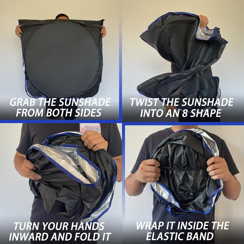 Car Windshield Sun Shade，Cool Reflective Sun Blocker (Black, Medium),(64X32 Inches)