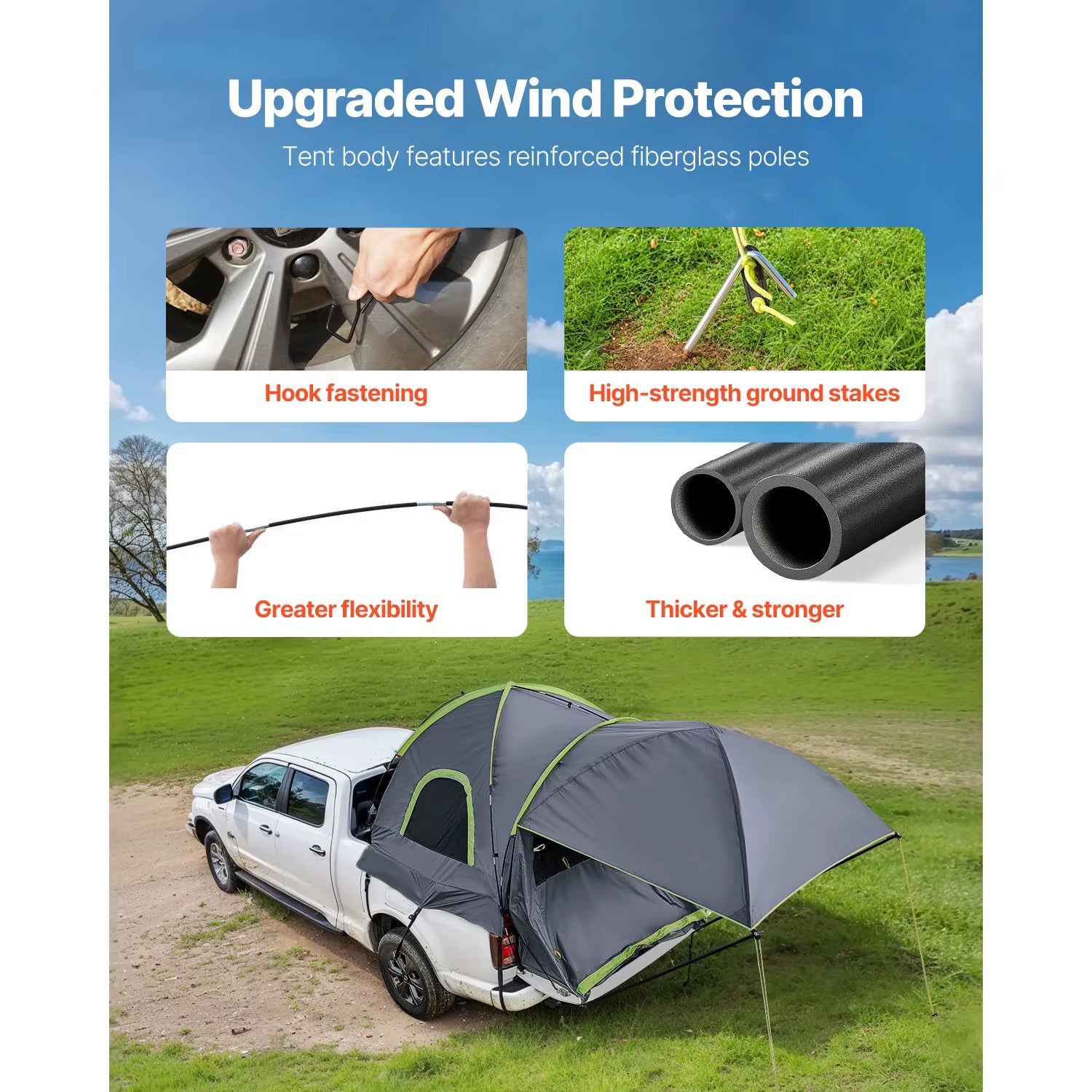 Waterproof Pickup Truck Tent for Camping - PU2000, Accommodates 2-3 Persons, Truck Bed Camper Shell with Expandable Awning