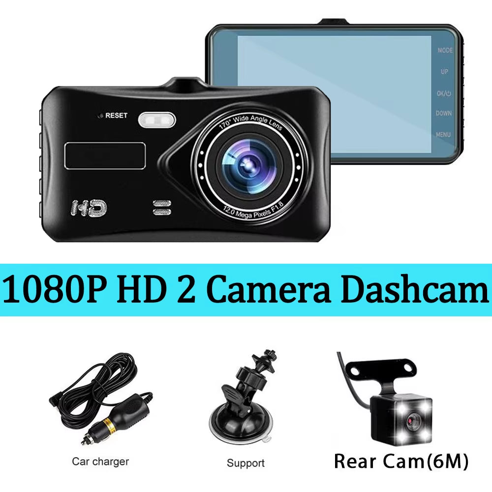 Dash Cam Dual Lens 1080P HD for Cars 4" Touch Screen Car DVR Video Recorder Front and Rear View Camera for Vehicle Black Box