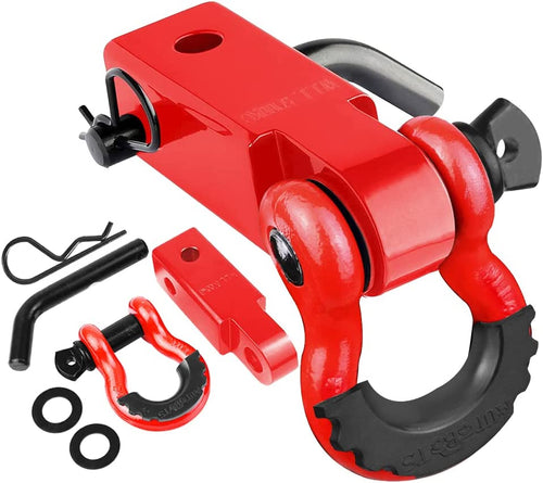 2" Tow Hitch Receiver with 45,000 lbs Break Strength, 5/8" Screw Pin and 3/4" Shackle - Off-Road Towing Accessories for Vehicle Trailer Recovery in Red