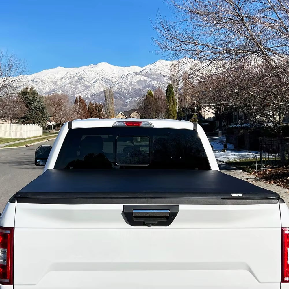 Soft Quad Fold Tonneau Cover Truck Bed Covers Compatible with 2009-2014 F-150 F150 6.5Ft Bed