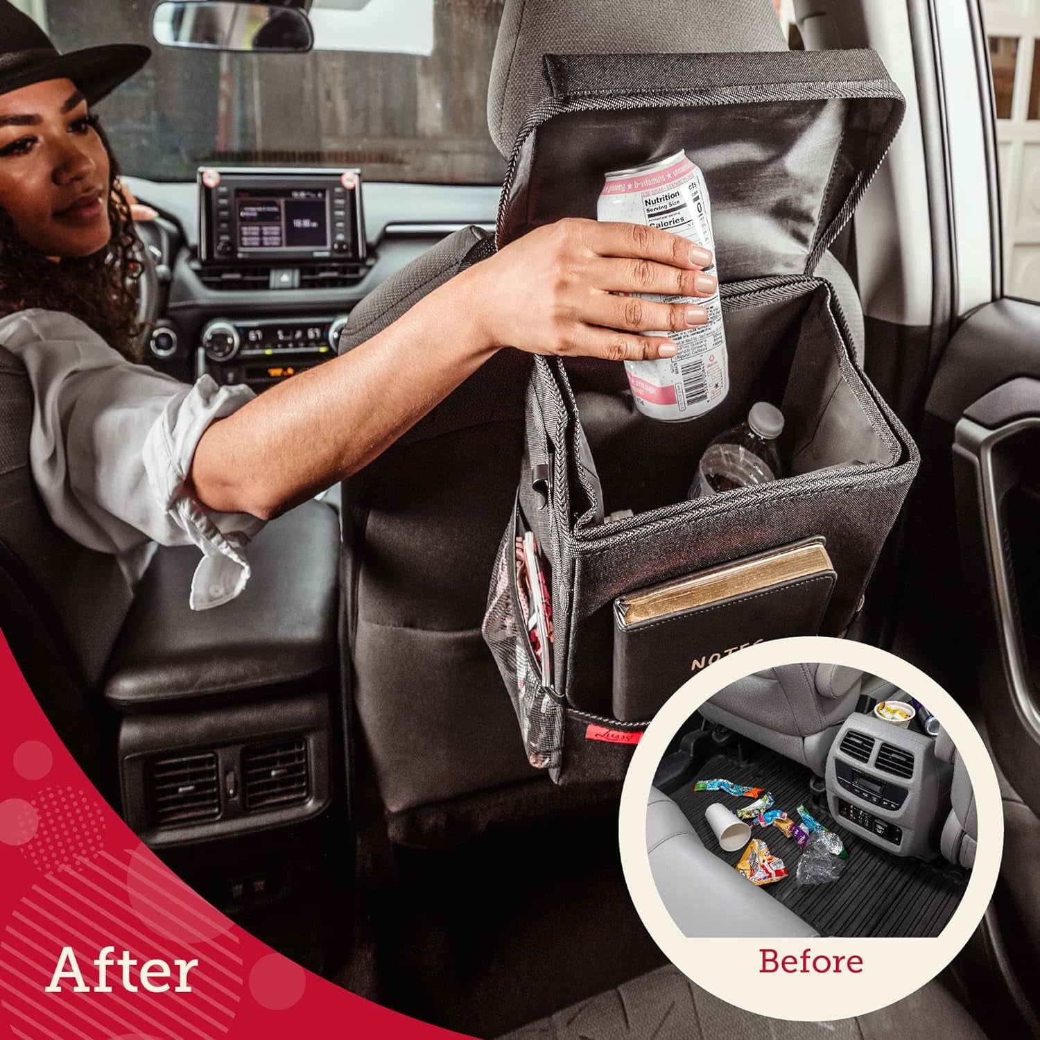 Car Trash Can - 2.5-Gallon, Leak-Proof & Spill-Proof Lid & Waterproof Removable Liner - Hanging Car Trash Bin & Organizer 