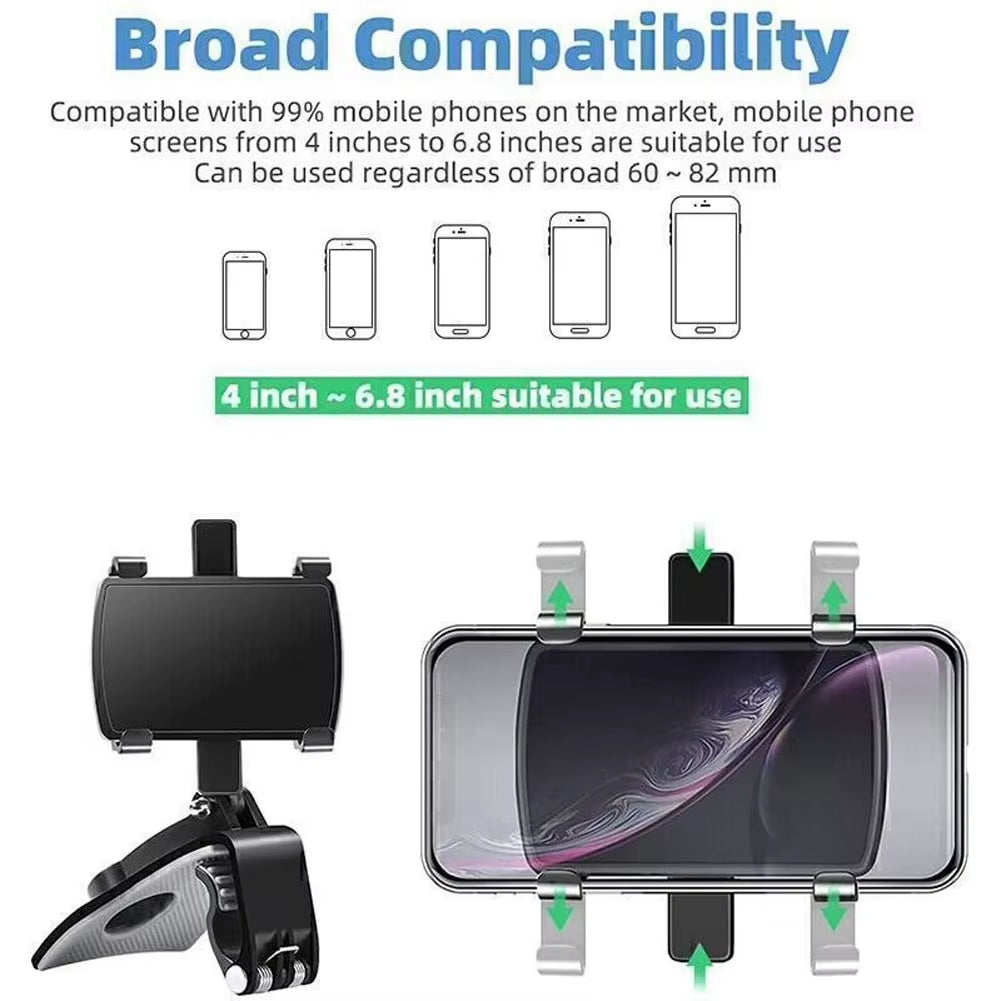 Car Phone Holder 360 Degree Rotating Multi-Function Instrument Cluster Phone Holder Foldable Rearview Mirror Navigation Bracket