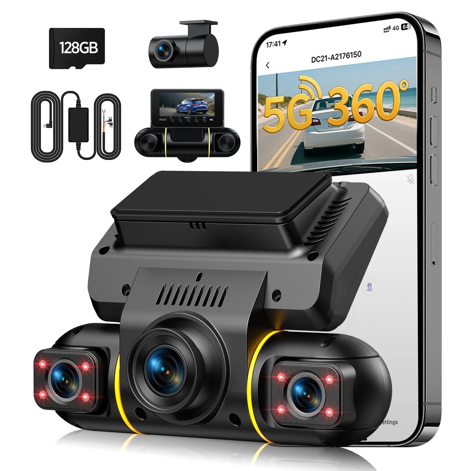 4 Channel Dash Cam Front and Rear - 24H Security Parking Monitor, 1080P FHD 360 Degree View