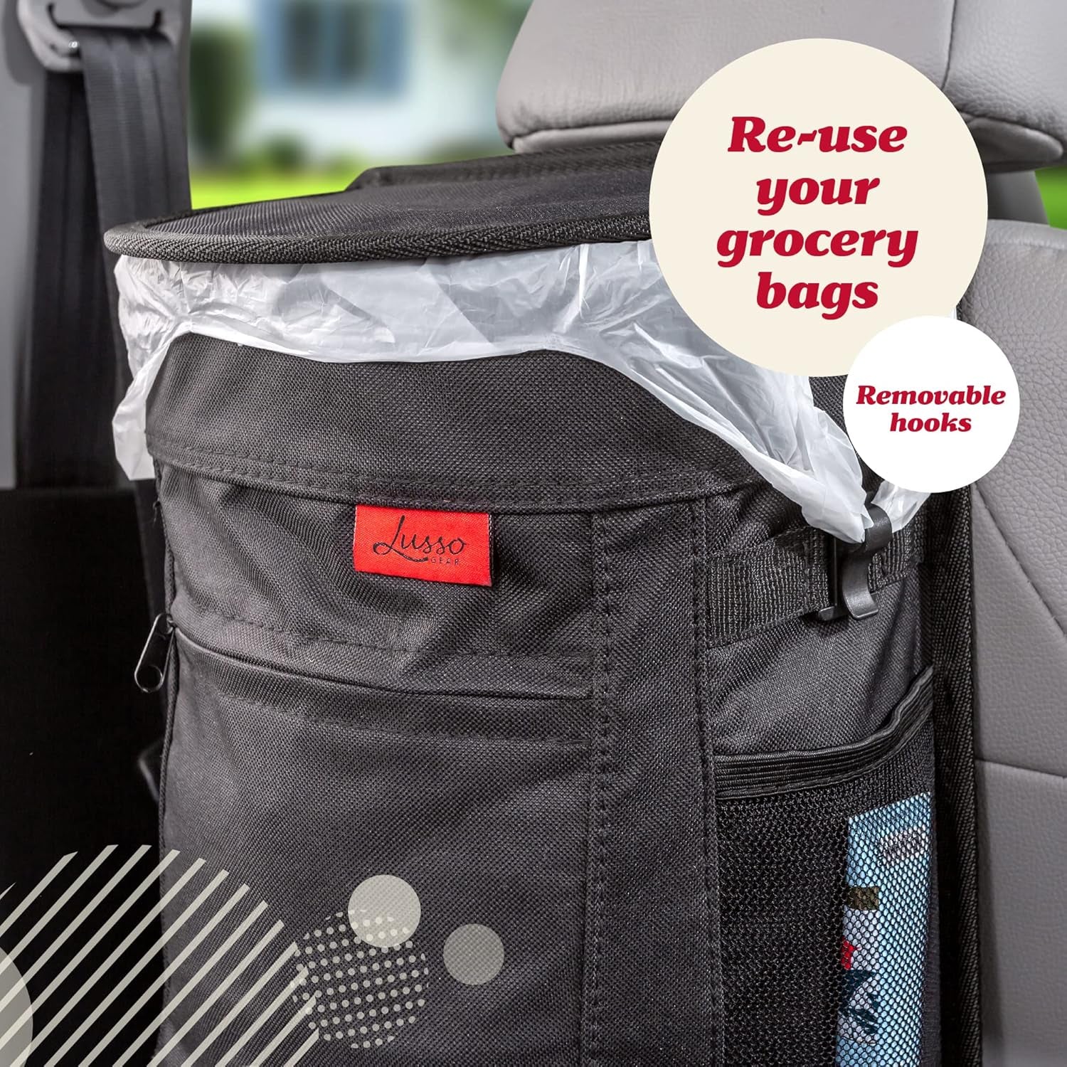 Car Trash Can - 2.5-Gallon, Leak-Proof & Spill-Proof Lid & Waterproof Removable Liner - Hanging Car Trash Bin & Organizer 