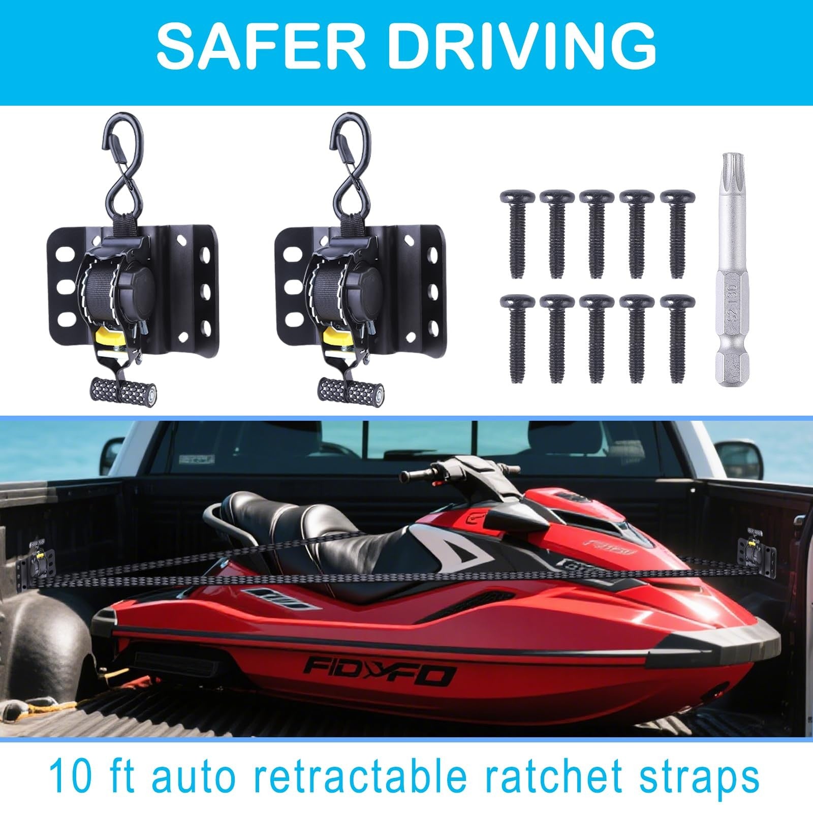 Retractable Ratchet Straps 10Ft Tie down for F150 F250 F350 2015-2025