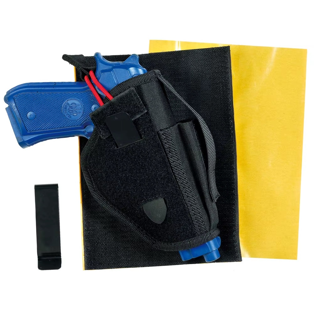 Vehicle Firearm Holster - Universal Conceal Carry with Mag Pouch - Black Nylon - Safe Hook and Loop Fastener