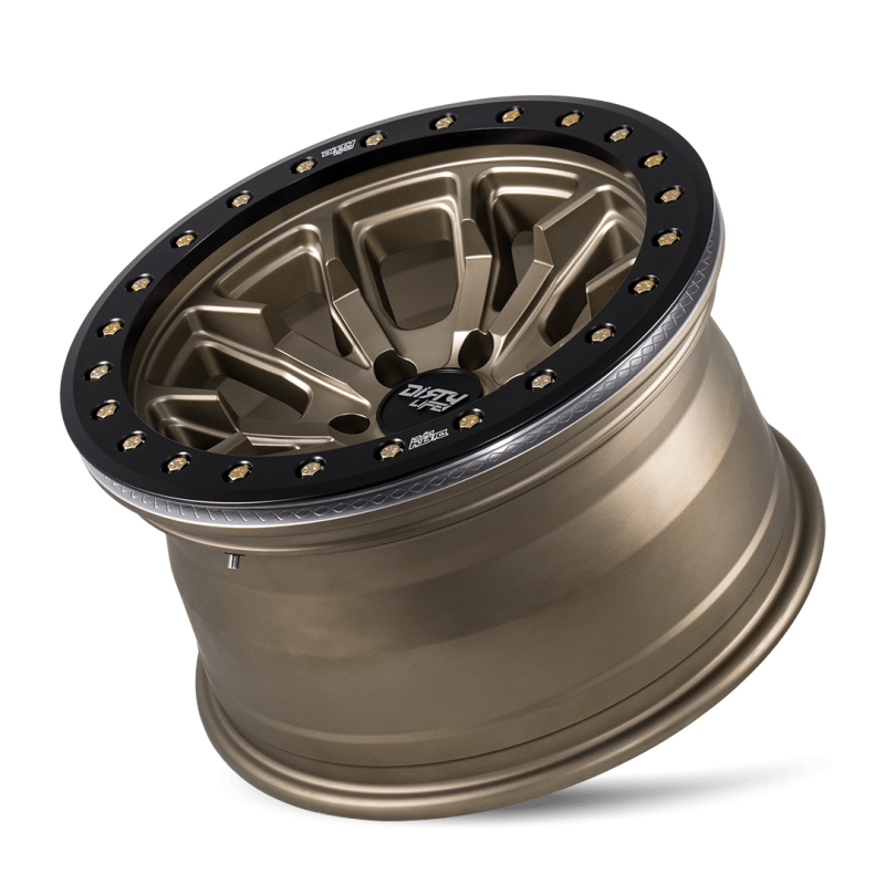 Dirty Life 9303 DT-1 17x9 / 6x139.7 BP / -12mm Offset / 106mm Hub Satin Gold Wheel - Beadlock
