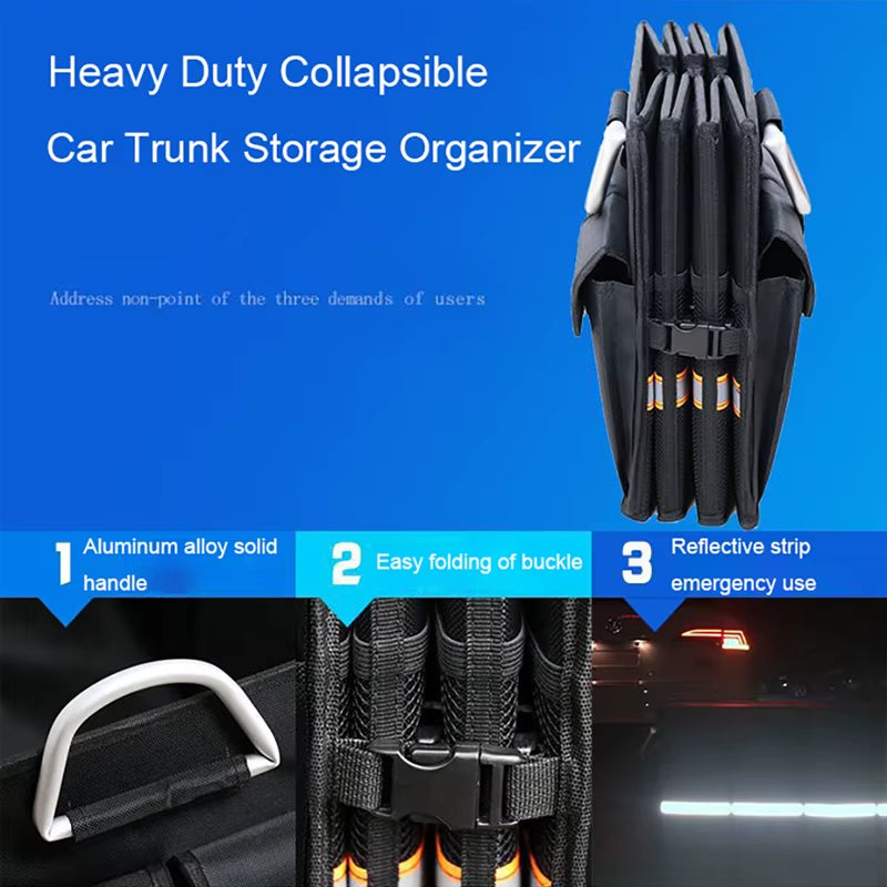 100L 66L Car Trunk Organizer Foldable Heavy Duty Durable Sturdy Collapsible Reflective Strip Storage Box for Sedan SUV Truck