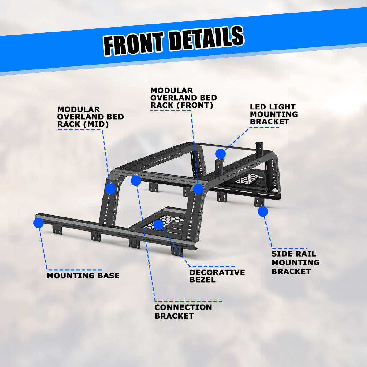 Modular Adjustable Overland Bed Rack Roll Bar for Chevy Ford Toyota Dodge Nissan