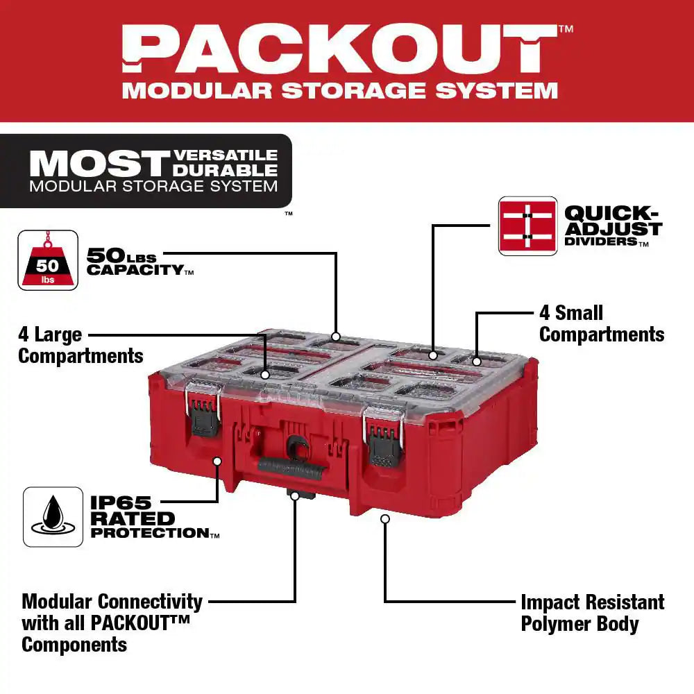PACKOUT 20 In. Deep Small Parts Organizer with 6 Compartments and Quick Adjust Dividers