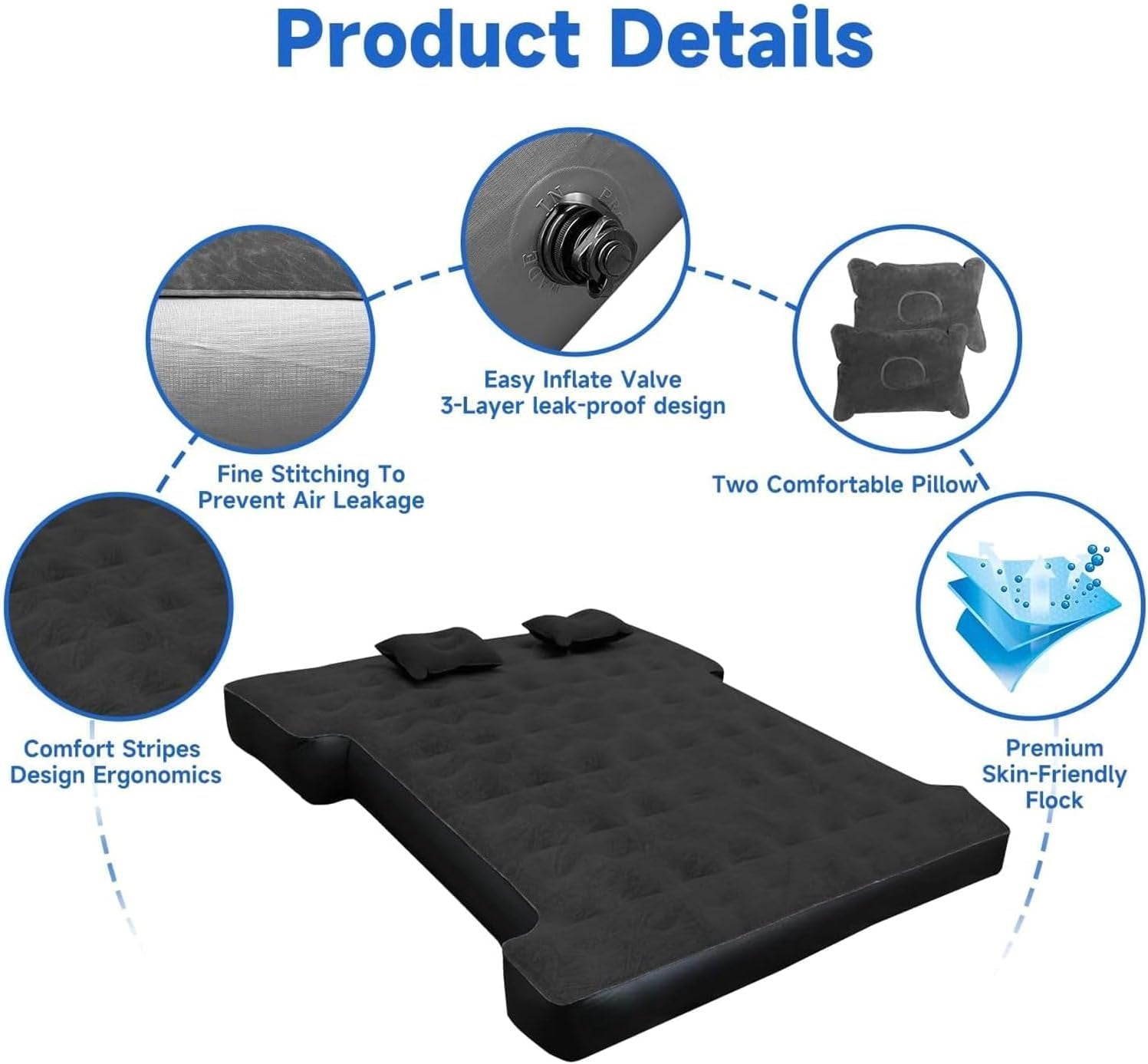 Truck Bed Air Mattress Inflatable Air Mattress for 6.0-6.5Ft Short Truck Pickup Air Mattress for Camping Outdoor Bed Mattress for Travel Quick Inflation Mattress with Carry Bag
