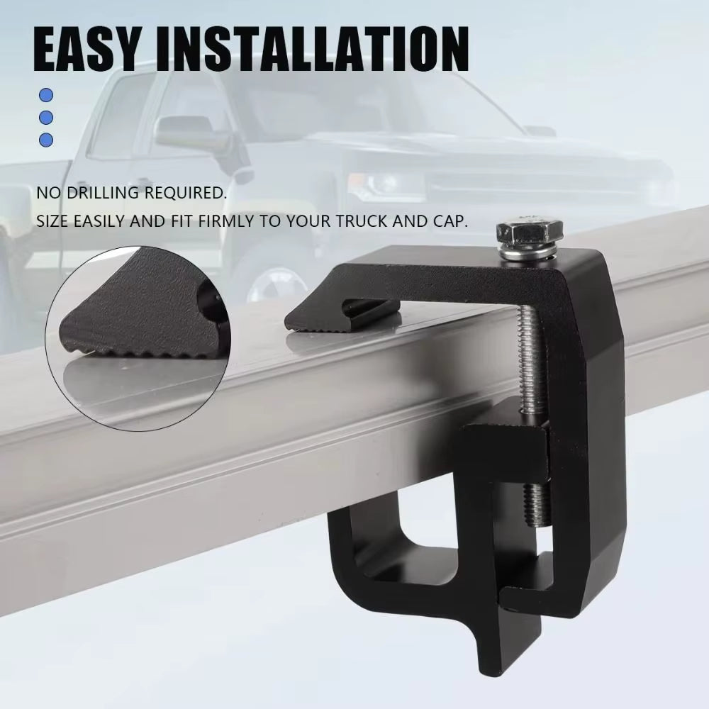 Heavy-Duty Aluminum Truck Canopy Mounting Clamps for Secure Camper Shell Installation - Black/Silver Finish
