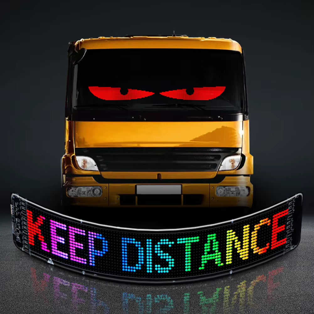 Dynamic LED Car Windshield Display with App Control - Flexible Matrix Screen with Colorful Devil Eyes Lighting