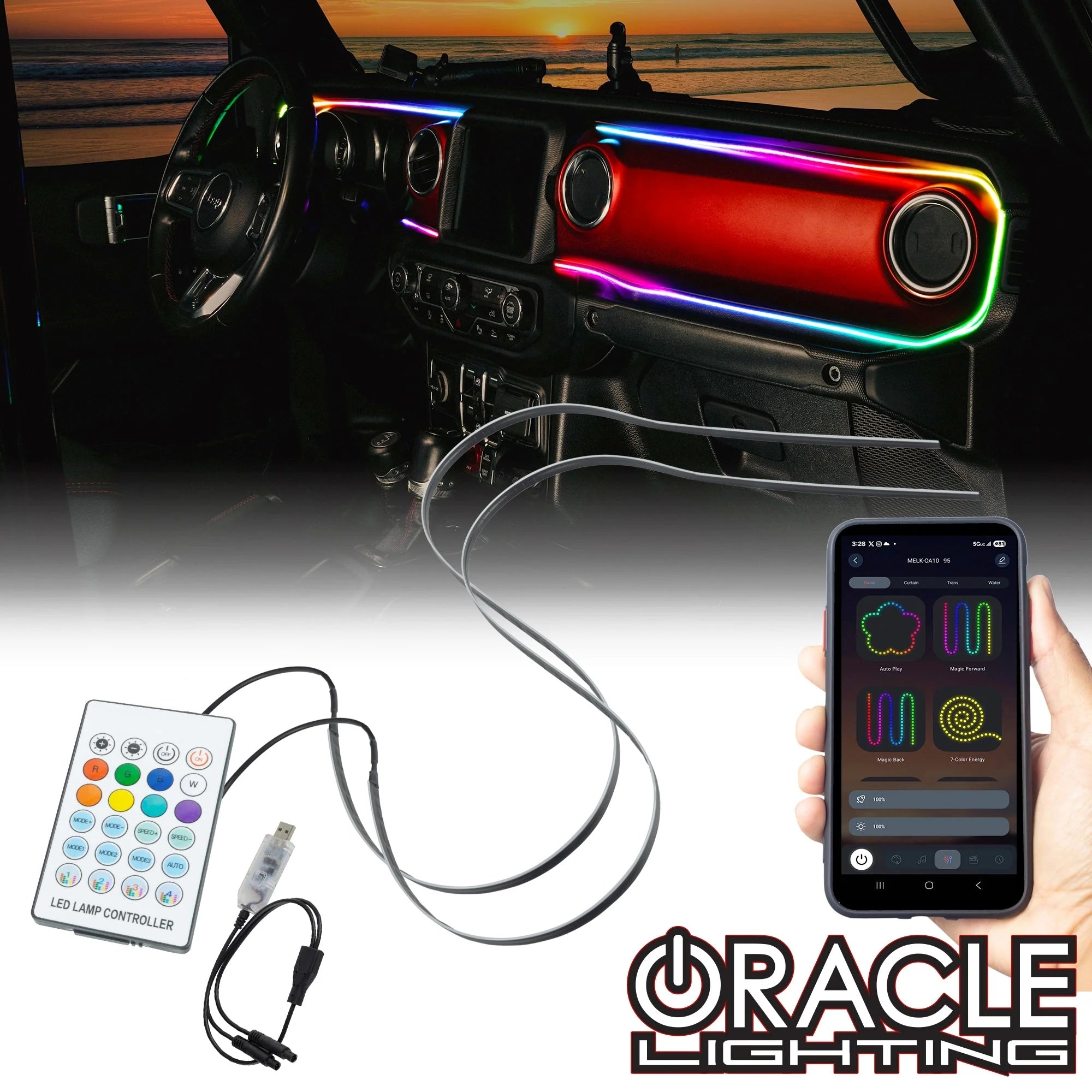 2018-2023 Jeep Wrangler JL/Gladiator JT Dynamic ColorSHIFT LED Interior Dash Board Kit