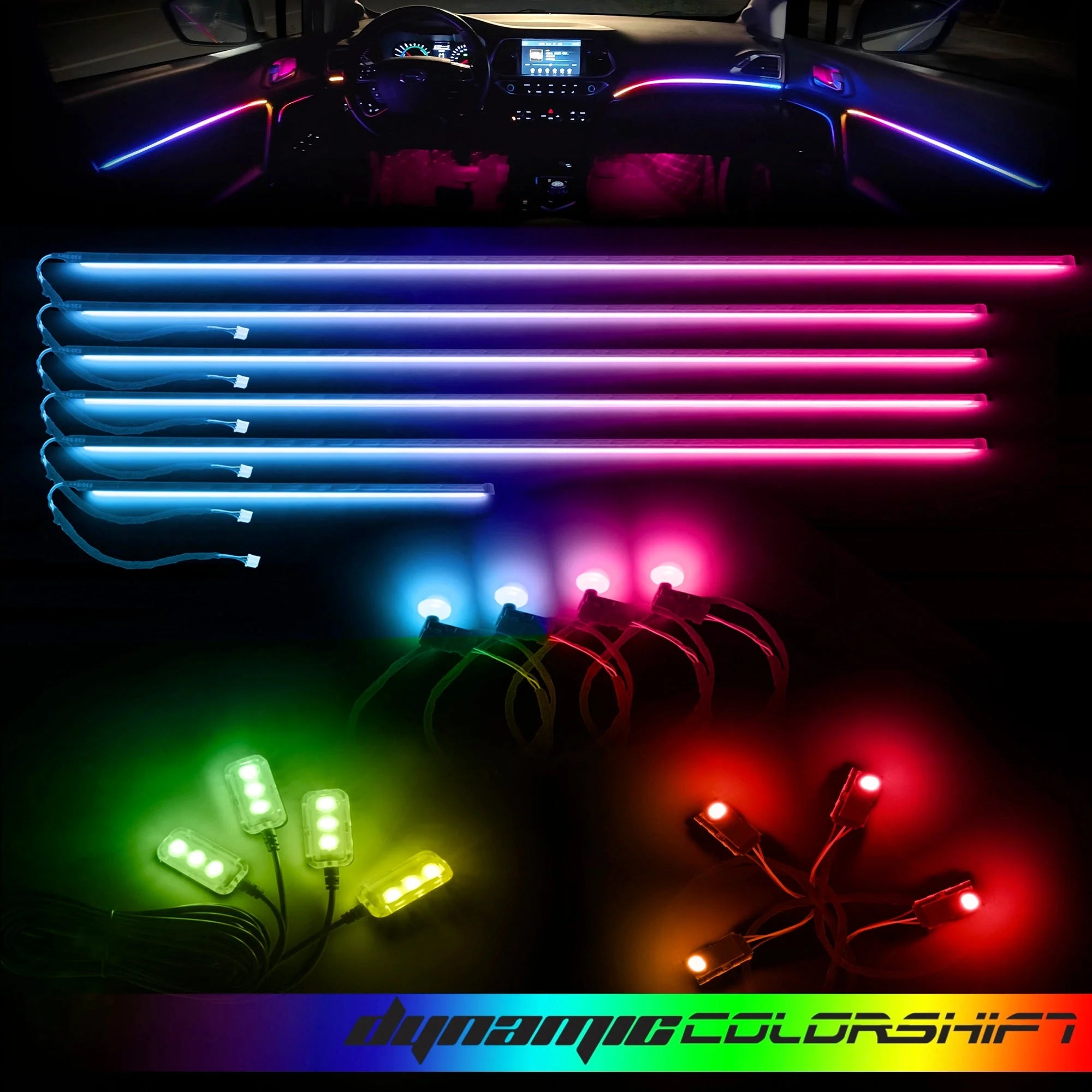 Dynamic ColorSHIFT 18-Piece Universal LED Interior Kit - Bluetooth Multi-Zone Lighting