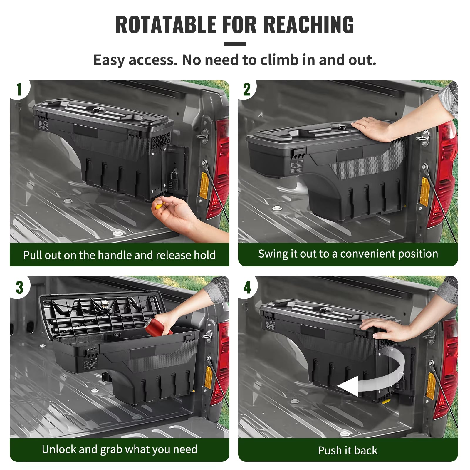 Dodge Ram- Storage Box Passenger Side, Lockable Lid Waterproof, Wheel Well with Password Padlock Toolbox for Trucks