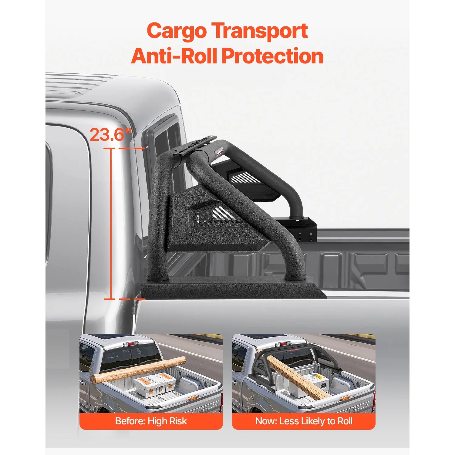 Roll Bar for Truck Bed, Adjustable Sport Bar for Universal Mid-Size Pickup, Constructed from Carbon Steel with LED Brake Light, Rack Not Included