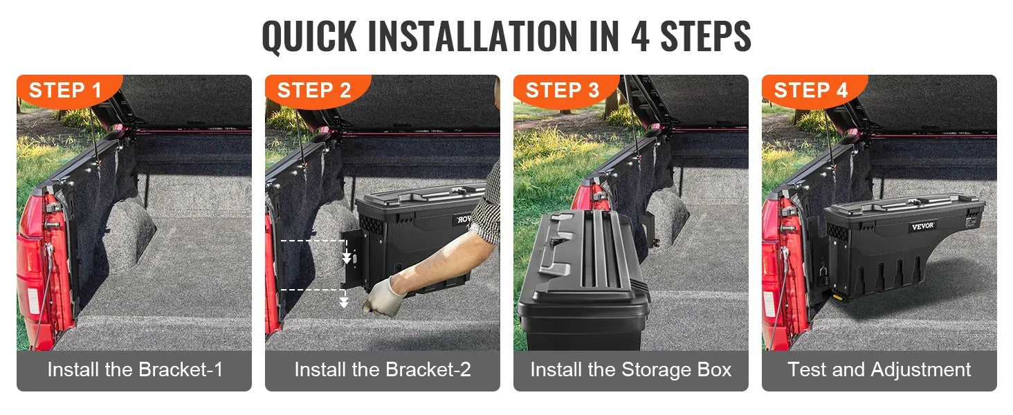 VEVOR Truck Bed Storage Box, Lockable Swing Case - Wheel Well Tool Box, Waterproof and Durable, Ford F-150 2015-2021