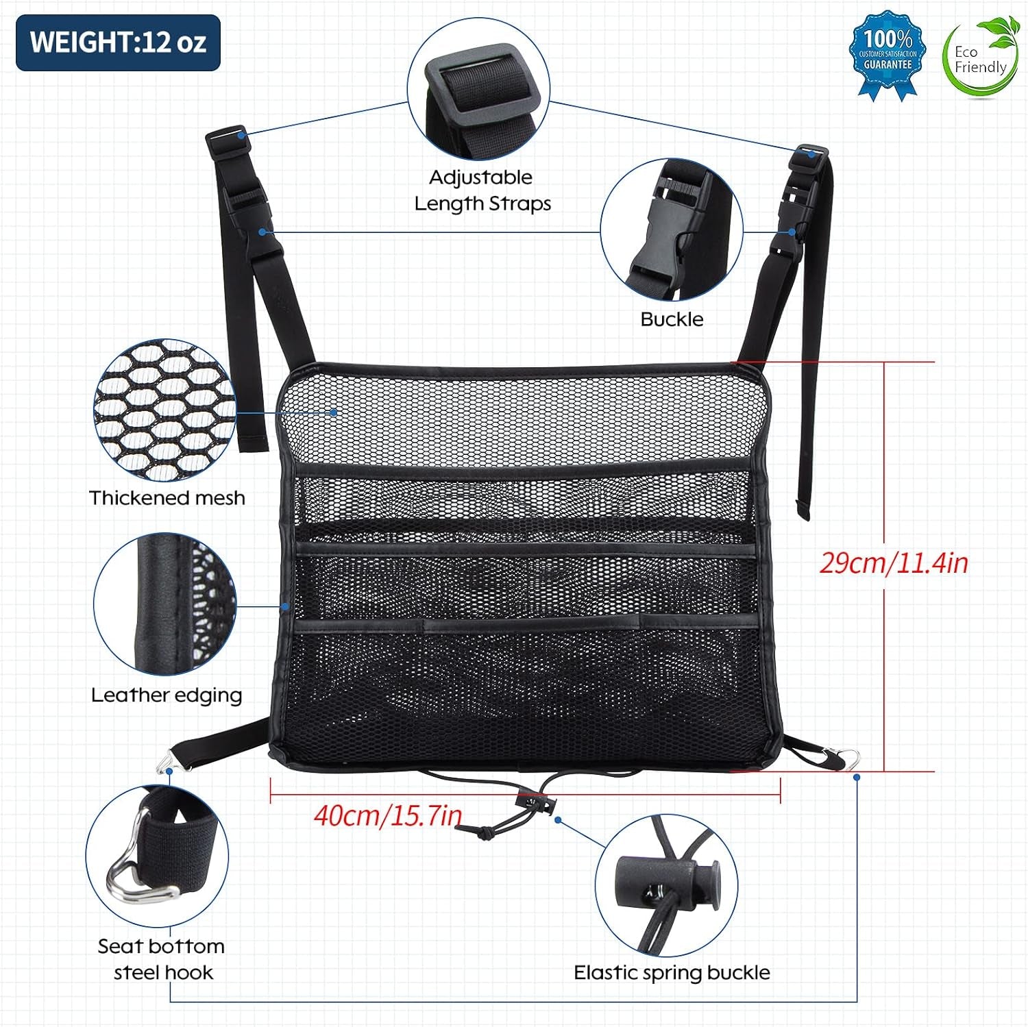 Car Seat Back Organizer - Large Capacity Storage for Purses, Handbags & Kids' Items - Black