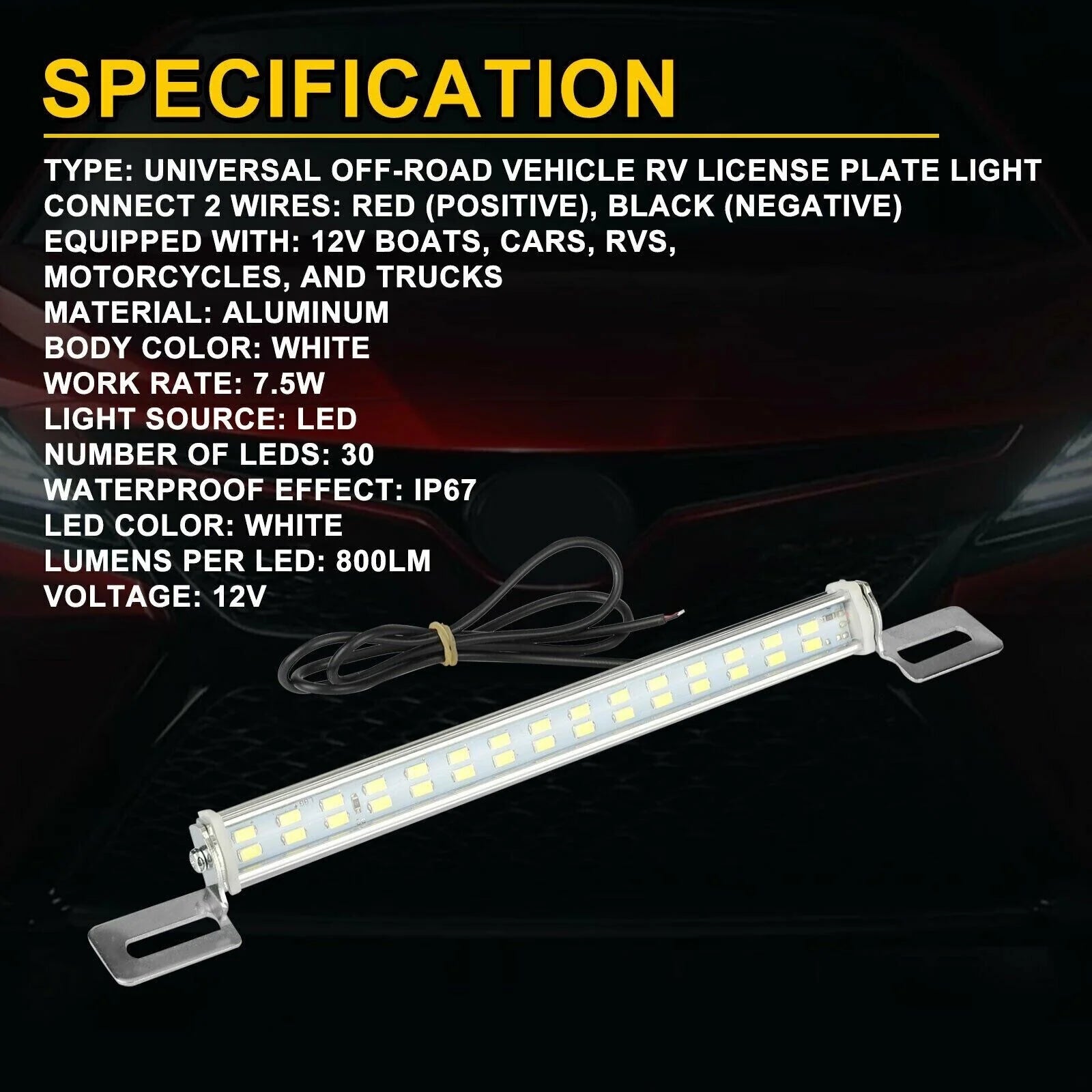 Universal LED Backup Light for Vehicles - 6000K Super White Illumination for Cars, SUVs, Trucks, and RVs