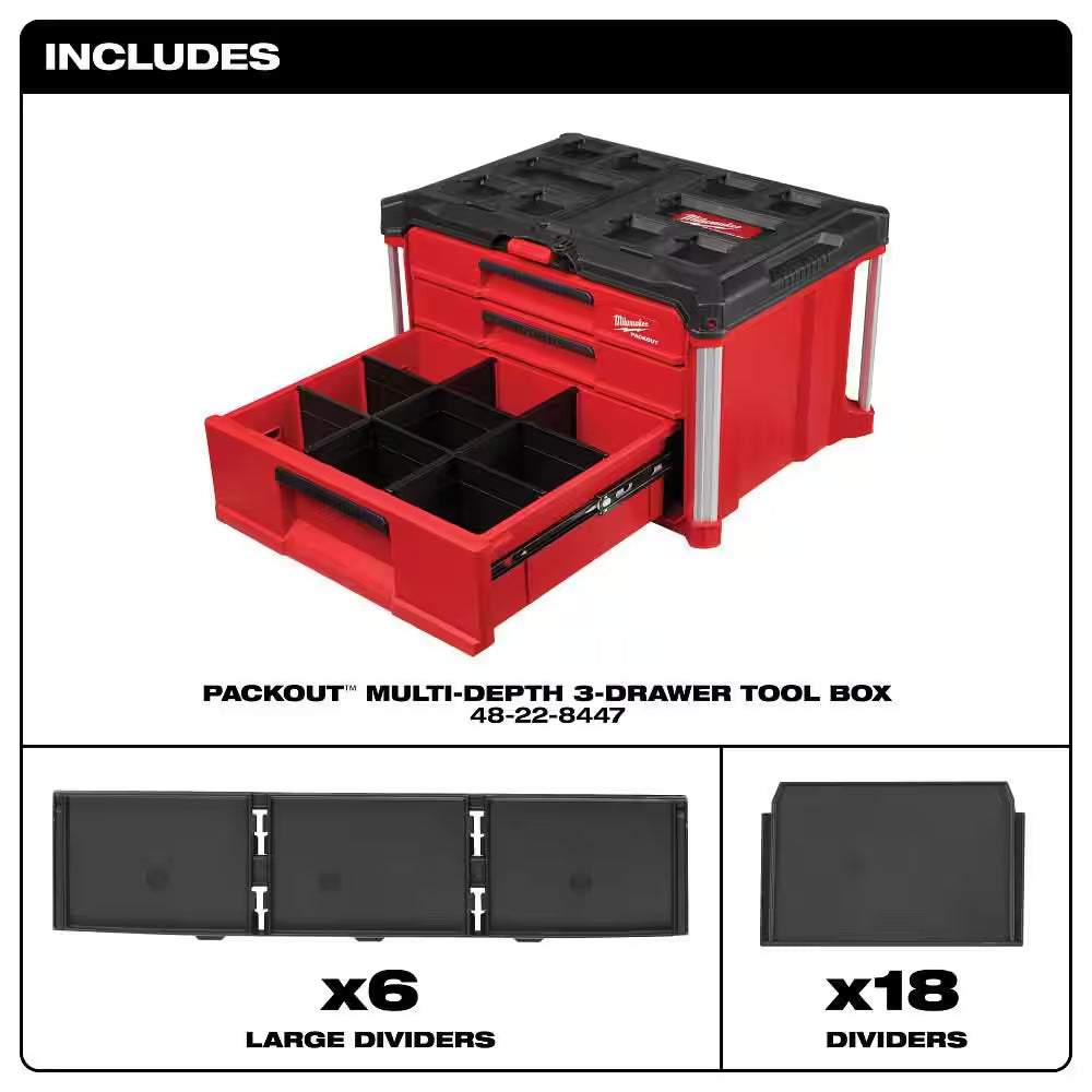 PACKOUT 22 In. Modular 3-Drawer Multi Drawer Tool Box with Metal Reinforced Corners and 50 Lbs. Capacity
