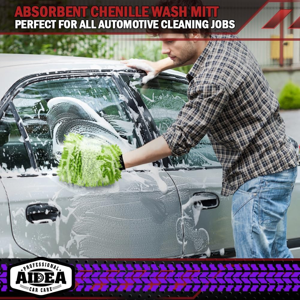 Microfiber Car Wash Mitt - 2 Pack, Green, 7.12'' x 10.14