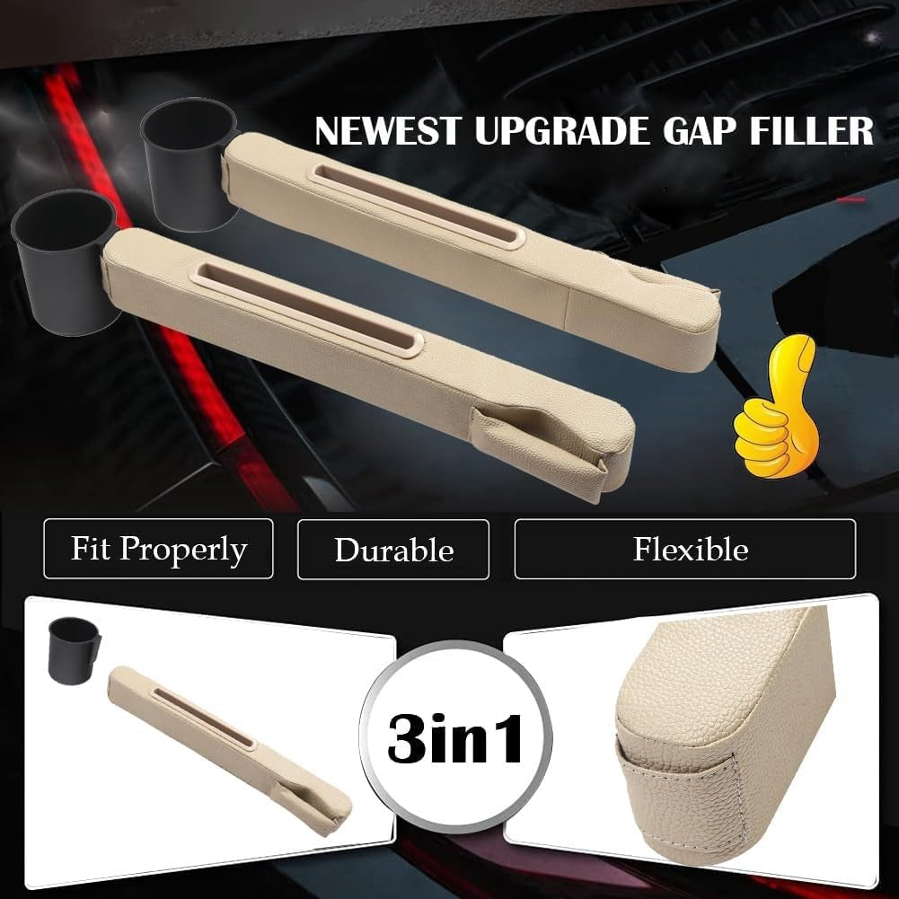 3 in 1 - Car Seat Gap Storage - Prevent Small Items from Falling, with Pocket Organizer and Removable Cupholder (Black)