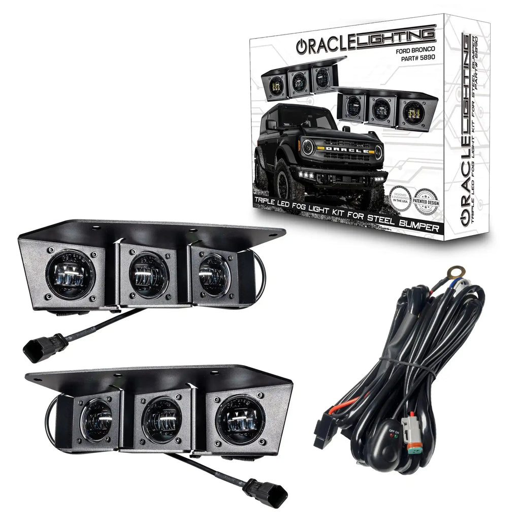 2021-2026 Ford Bronco Triple LED Fog Light Kit - Steel Modular Bumper | 90W