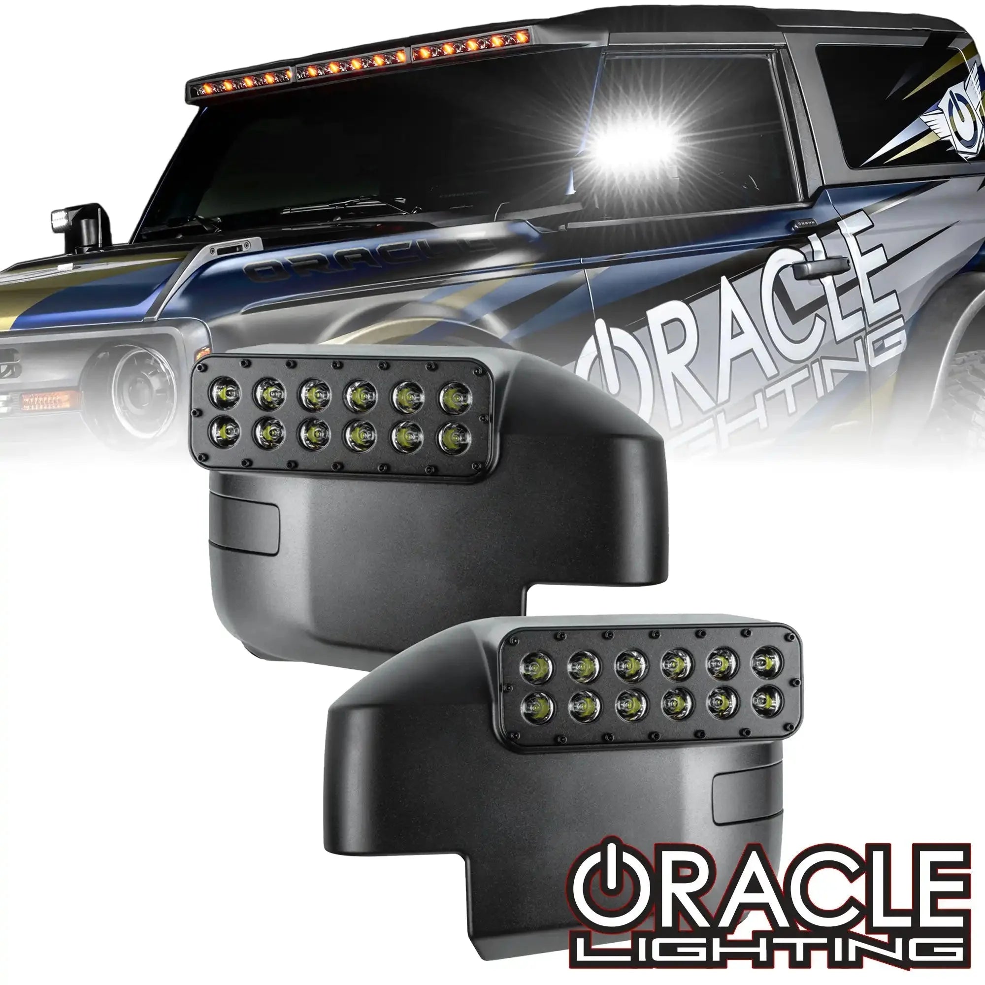 2021-2026 Ford Bronco LED Off-Road Side Mirrors - Peripheral Ditch Lights (2200+ Lumens)