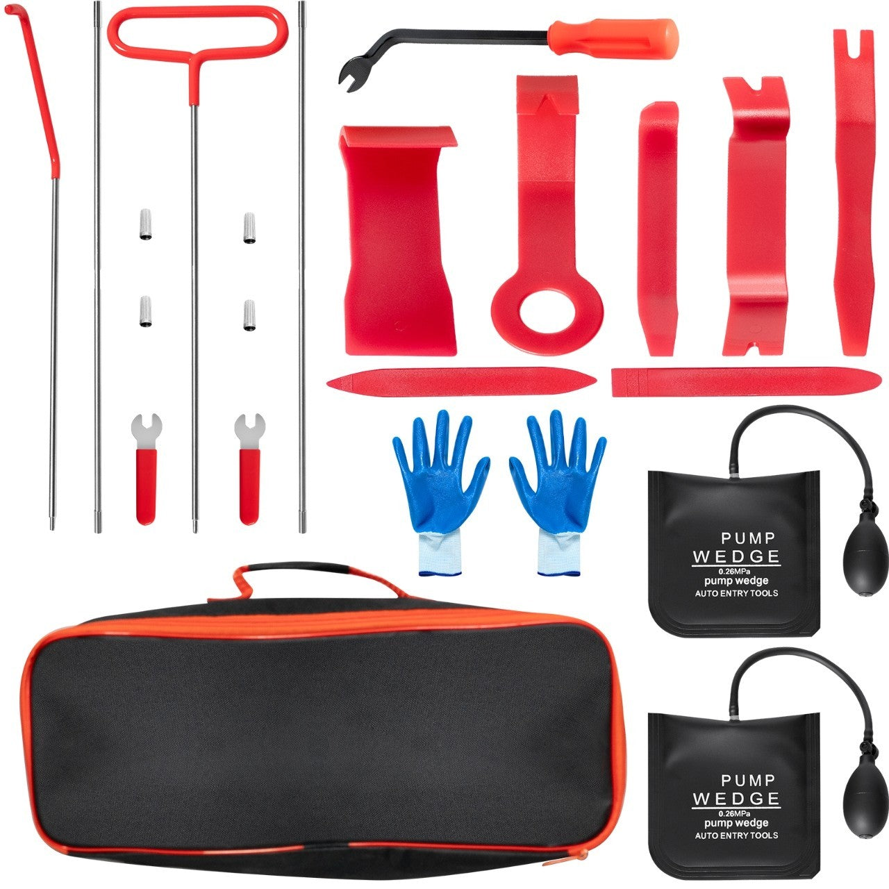 Car Tool Kit Roadside Emergency with Long Reach Grabber Air Wedge Bag Pump 16Pcs