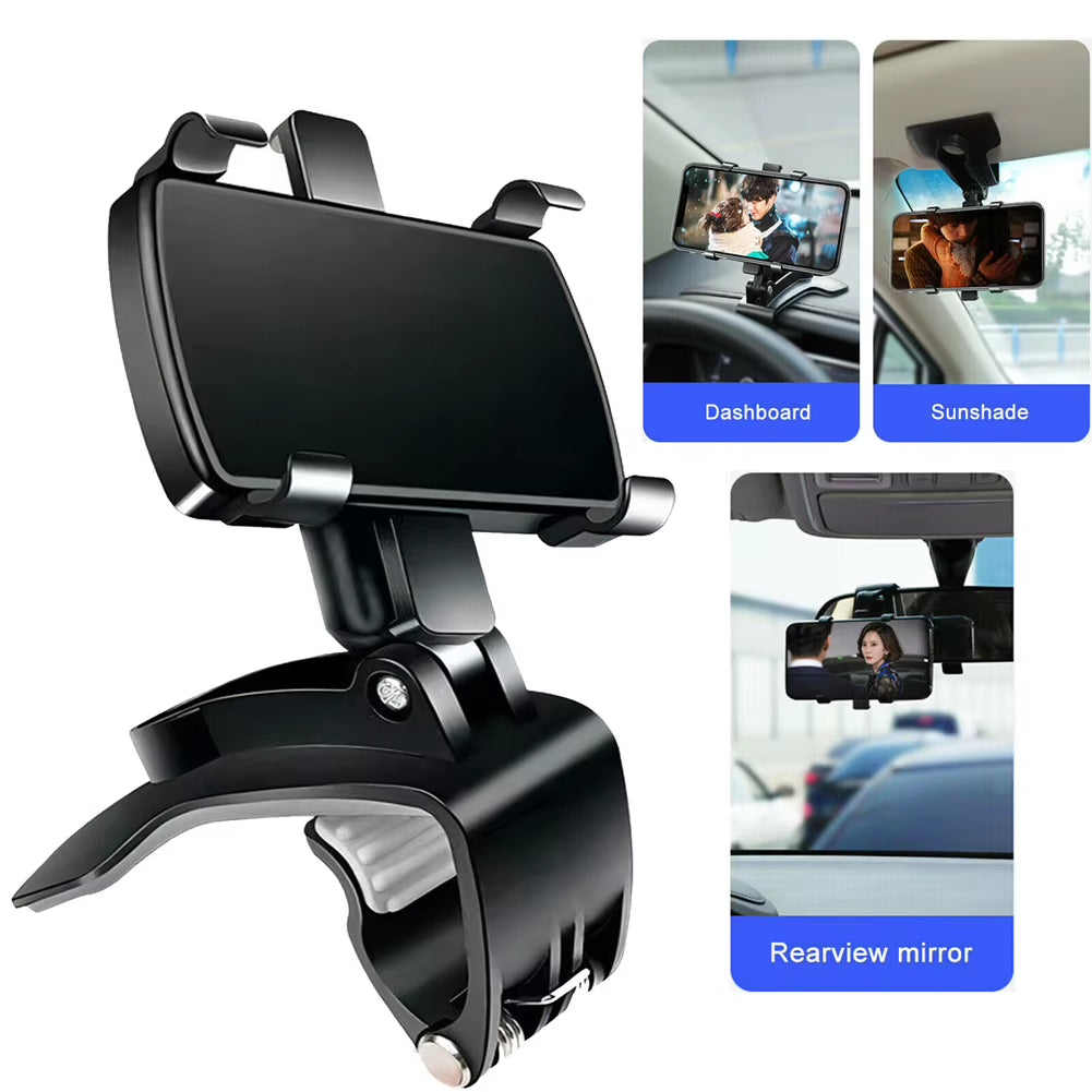 Car Phone Holder 360 Degree Rotating Multi-Function Instrument Cluster Phone Holder Foldable Rearview Mirror Navigation Bracket