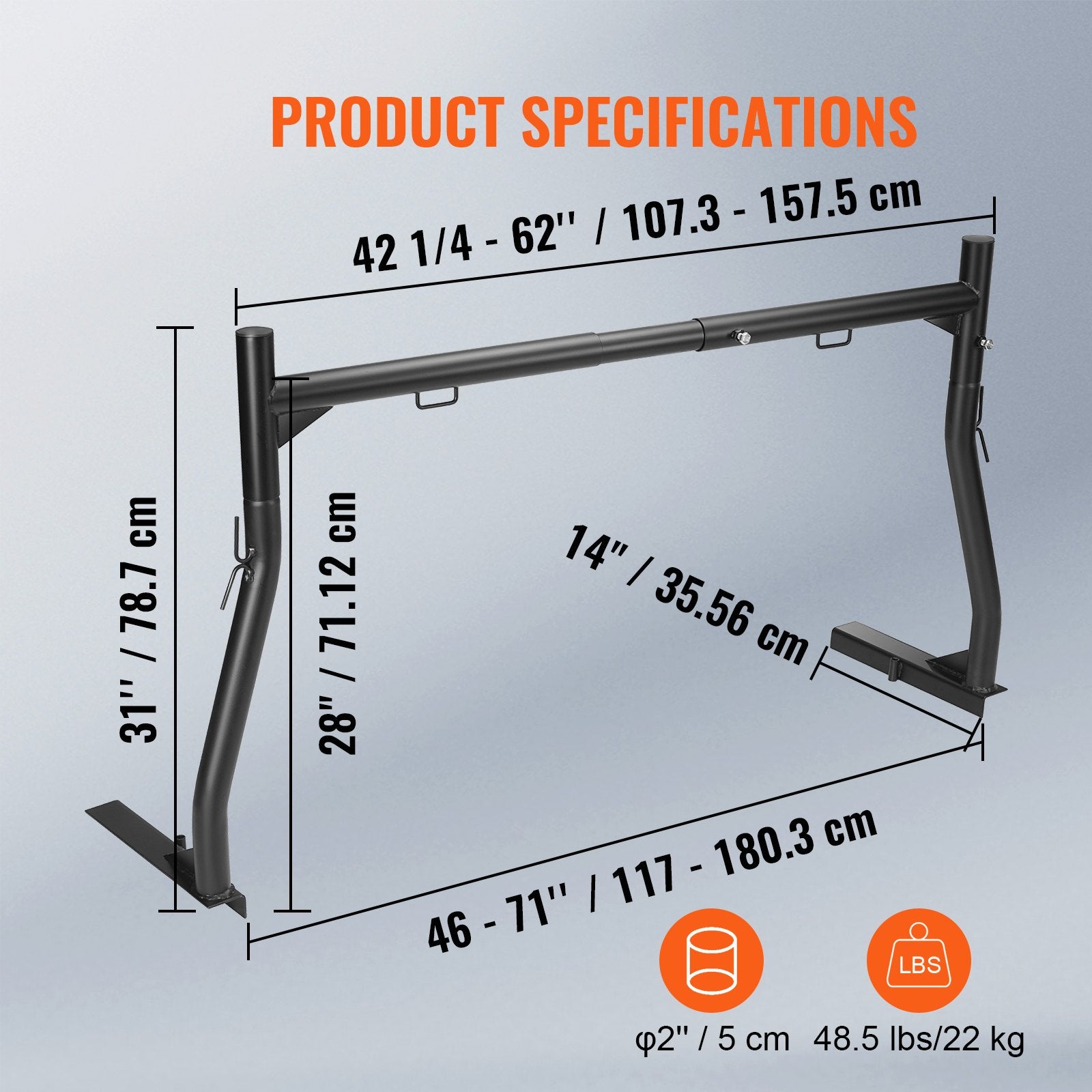 VEVOR Truck Rack, 46-71 Inch Extendable Truck Ladder Rack