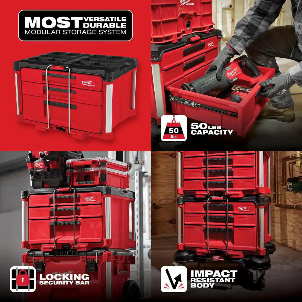 PACKOUT 22 In. Modular 3-Drawer Multi Drawer Tool Box with Metal Reinforced Corners and 50 Lbs. Capacity