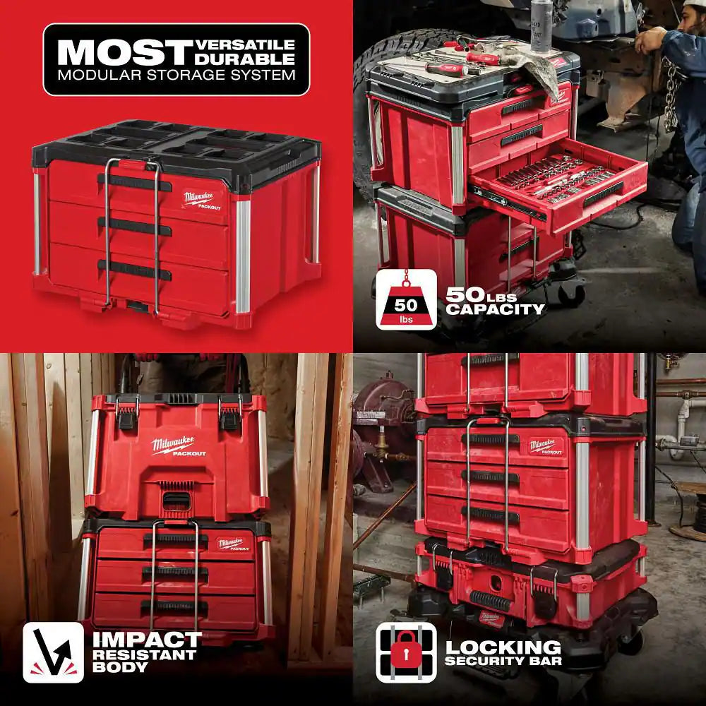 PACKOUT 22 In. Modular 3-Drawer Tool Box with Metal Reinforced Corners